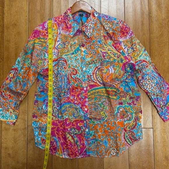 Lauren Ralph Lauren Women Colorful Button Up Shirt Size XL Artsy Hippie Boho - Picture 3 of 8
